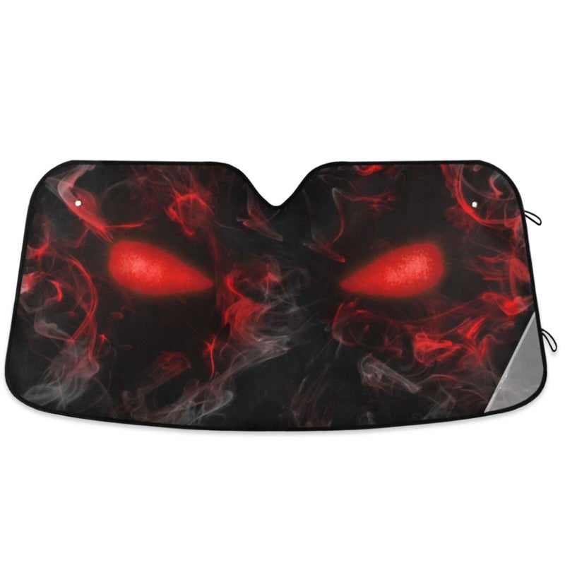 Oarencol Skull Red Eyes Car Windshield Sun Shade Foldable UV Ray Sun Visor Protector Sunshade to Keep Your Vehicle Cool (55" x 27.6") - Image 1
